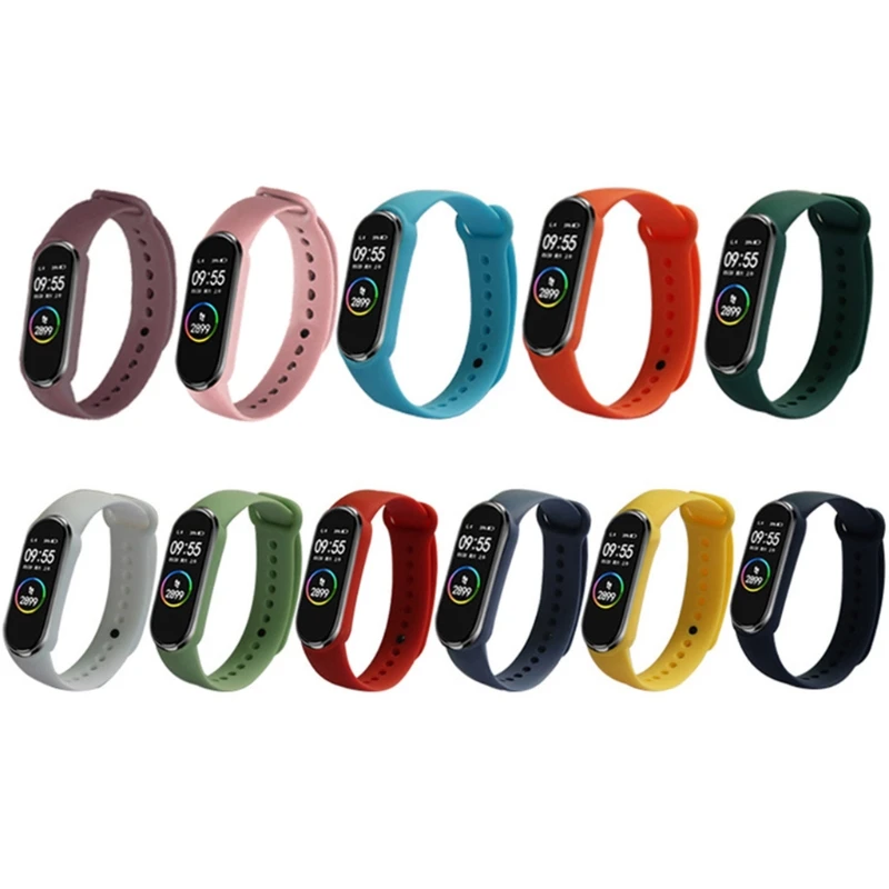 Silicone Bands Compatible with Mi Band 6 5 Sports Watch Wrist Straps Loop Bracelet Replacement Waterproof Sweatproof