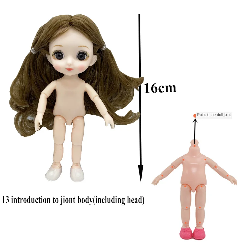

16cm 1/8 BJD Dolls 13 Moveable Joint Dolls Casual Wear Handmade Long Hair 3D Eye DIY DOlls Accessories Toys for Girls Gifts
