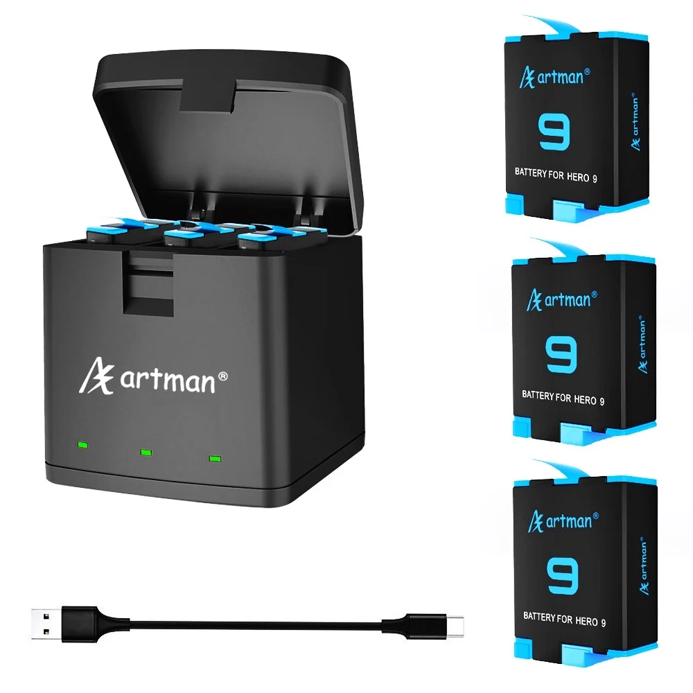 Rápido de Armazenamento Canais para go Compatível com Gopro 3-baterias de Substituição do Bloco e Carregador Usb de 3 Artman Hero Preto Totalmente Pro 9
