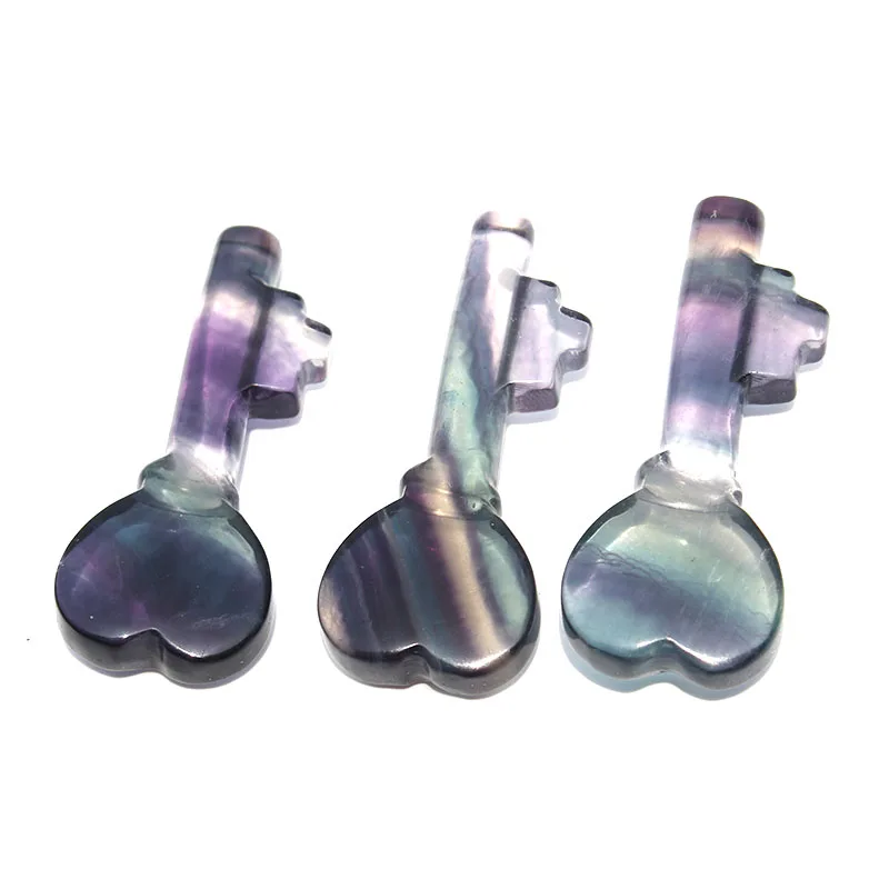 

2.1 Inches hand carvings natural rainbow fluorite crystal key craft