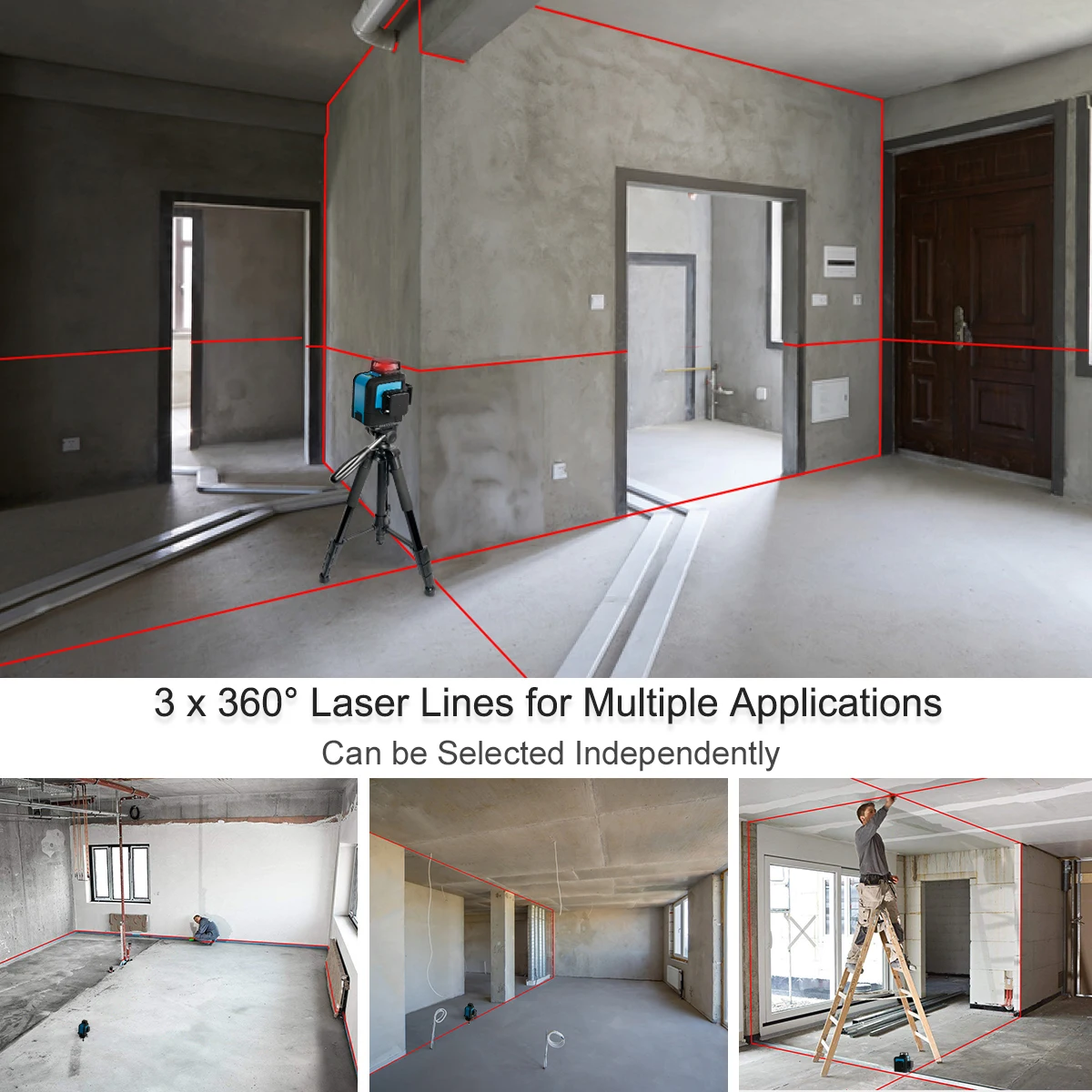Huepar 3D 12 Lines Cross Line Laser Level RED Beam with Li-ion battery Self-Leveling Vertical & Horizontal With Base | Инструменты