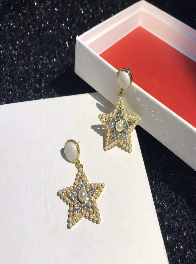 

Women's Fashion Zircon Pearl Star Earrings S925 Sterling Silver Original Brand High Quality Jewelry Logo Exquisite Gift