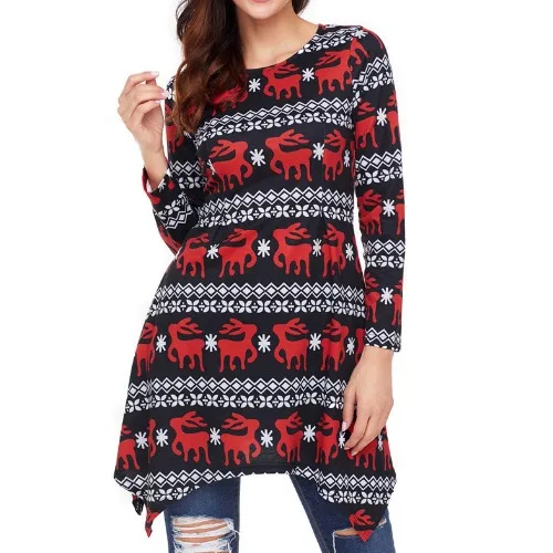 

Christmas Deer 2021 Sexy Dresses Party Night Club Casual Print Plus Size Mama Elegant 2021 Party Dress Women Clothes