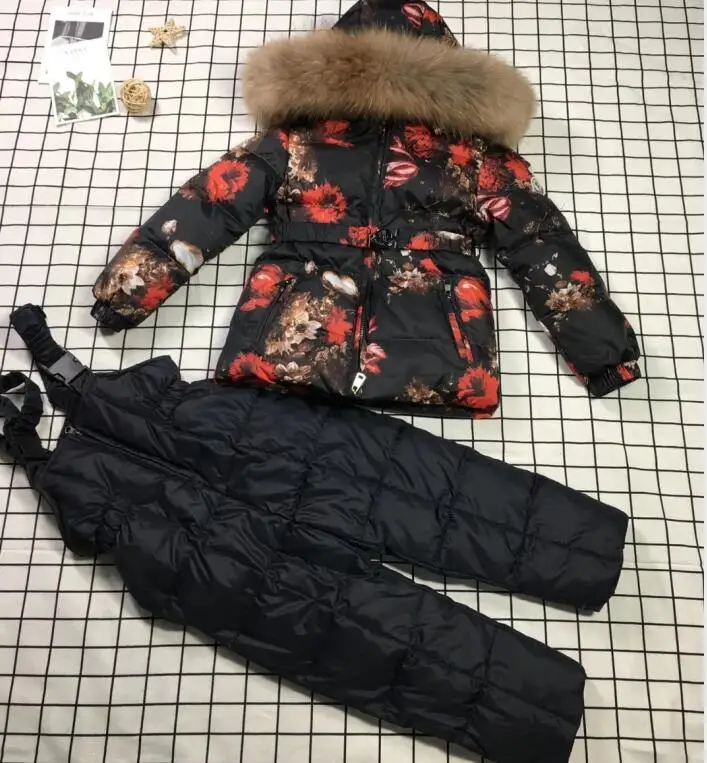 Зимний Детский комплект из двух предметов куртка с натуральным мехом енота и