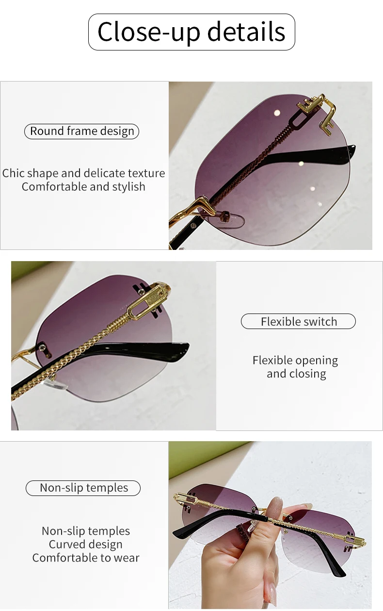 oversized square sunglasses KAMMPT Vintage Rimless Sunglasses For Women Men Retro Fashion Sun Glasses Female Eyewear Shades Oculos Travel De Sol UV400 round sunglasses women