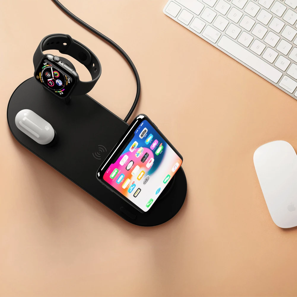 4 в 1 беспроводная зарядная подставка держатель для Apple Watch iPhone 11 X XS XR 8 7 6 Airpods USB 10 Вт Qi быстрая зарядная док-станция