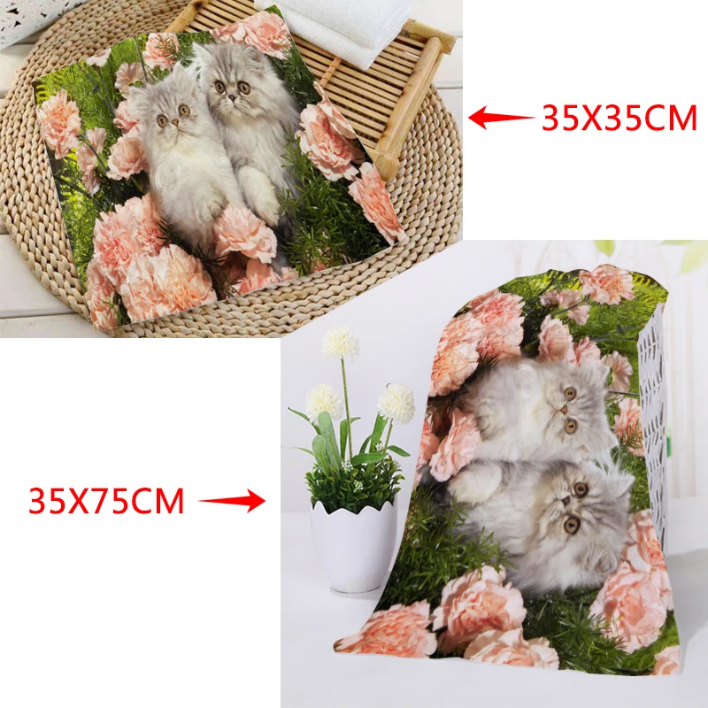 Новое полотенце с цветочным рисунком кота размер s 35x35 см 35x75 | Дом и сад