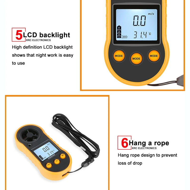 Rz818 анемометры Анемометр ЖК цифровой измеритель скорости ветра переносной