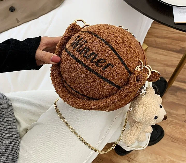 

New arrive creative plushed ball shape shoulders bag Cartoon toy ball bag Womens handbag Large capacity
