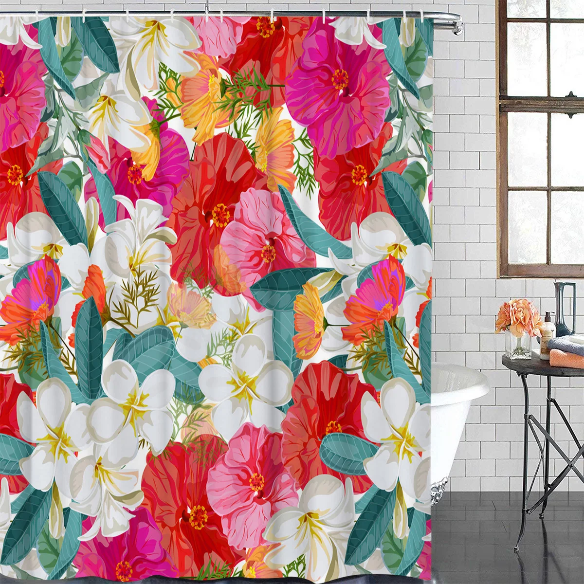 Bathroom Waterproof Curtain Plant Gardenia Flowers Fabric Shower Home Decor | Дом и сад
