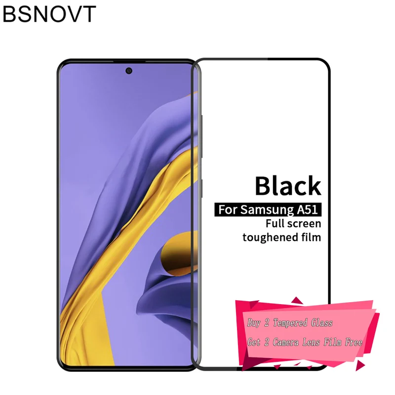 Protector de pantalla para Samsung Galaxy A51, cubierta completa de vidrio templado, pegamento completo, vidrio para Samsung A51, A51, A71, 2 uds.-0