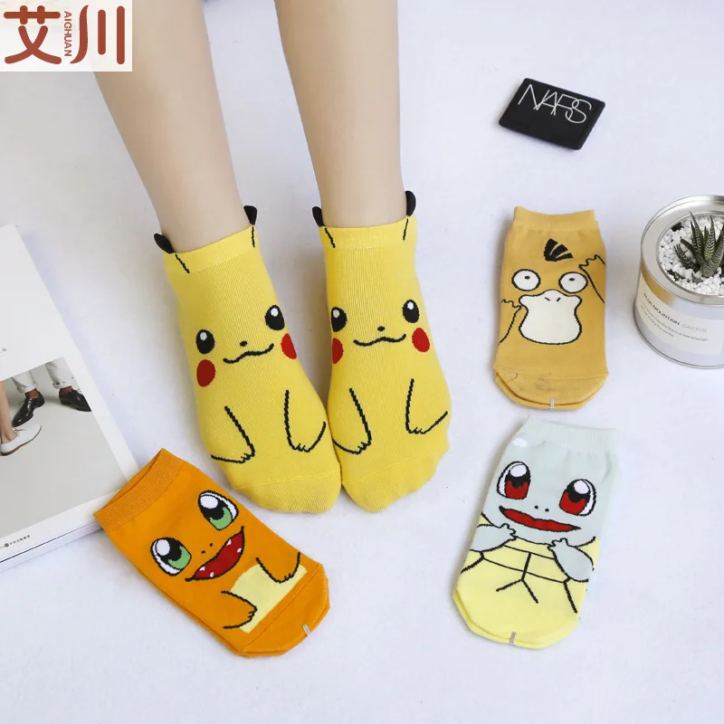 Весенние корейские носки Пикачу с милым рисунком эльфа хлопковые башмачки для