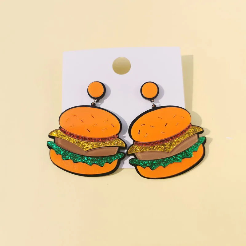 

2022 Cool Funny Food Hamburger Cloud Avocado Acrylic Earrings for Women Aesthetic Colorful Shiny Unusual Earring Drop Jewelry