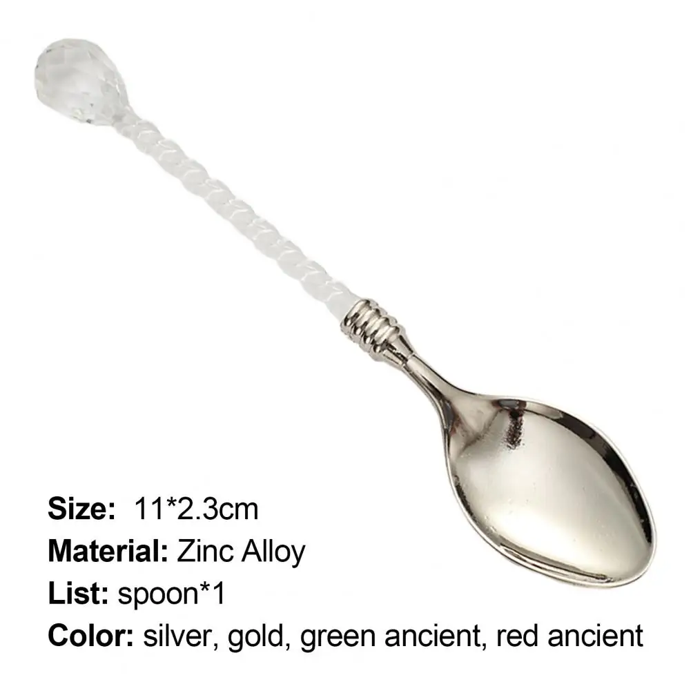 

Small Coffee Zinc Alloy Spoon Retro Multi-purpose With Transparent Handle Stirring Spoon For Home Silver Chaise Style Milk Spoon