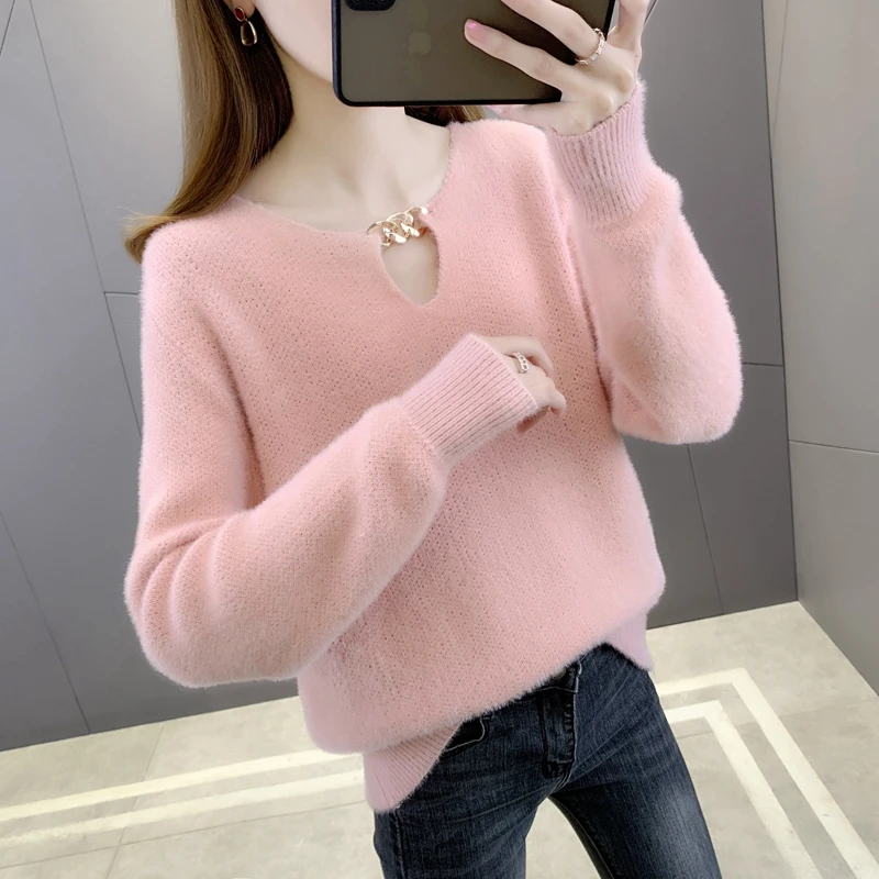 

Room 213625 on the side line 4 】 will copy the sable hair metal ring round collar solid color sweater [1005] 46