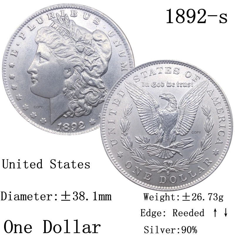 Соединенные Штаты Америки 1892 S Морган 90% Серебро 1 штука монета свободы США в Боге