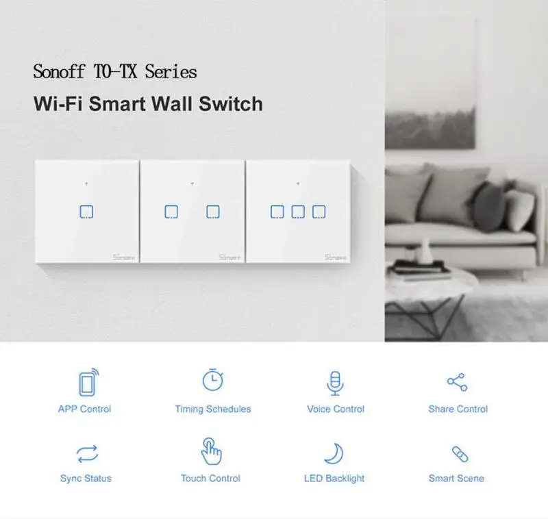 Настенный сенсорный высветильник ель Sonoff T0 с поддержкой Wi Fi