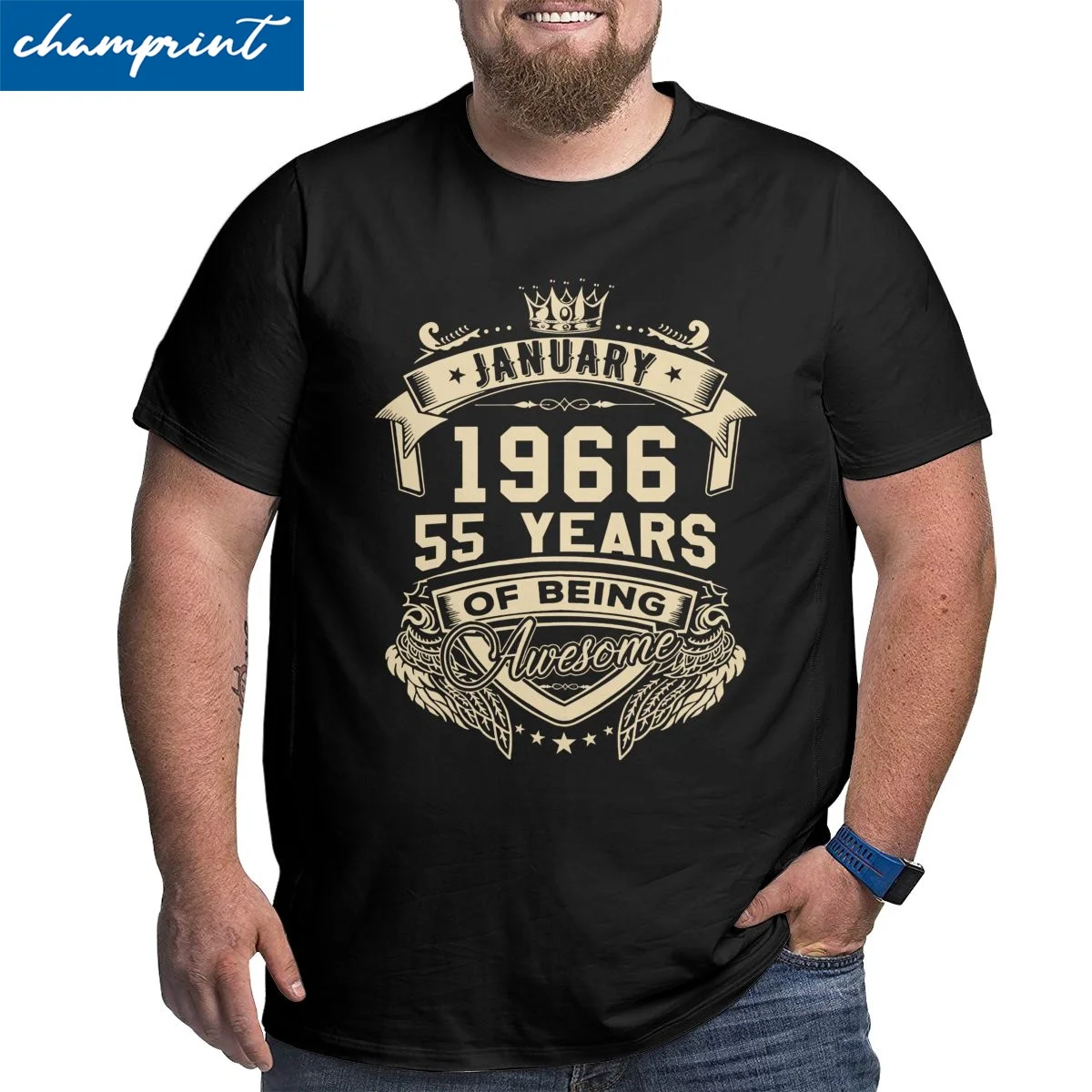 

Men T-Shirt Born In January 1966 55 Years Of Being Awesome Vintage Big Tall Tee Shirt 55th Birthday Gift T Shirts 5XL 6XL Tops