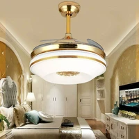 42in modern gold ceiling fan with lights remote control pendant chandelier fixtures led lighting silent retractable blades