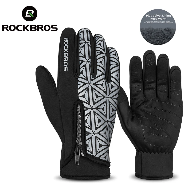 

ROCKBROS Winter Bicycle Gloves Touch Screen Thermal Fleece Climbing Skiing Bike Men Women Windproof Warm MTB Cycling Gloves