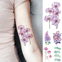 kids small waterproof temporary tattoo sticker colorful rose lotus lavender tatto arm ankle body art fake tattoos for women men