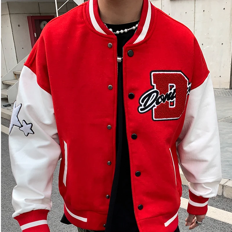 

Letter embroidery men's jacket coat stitching embroidery baseball uniform men's Y2K casual loose jacket couple clothes Unisex