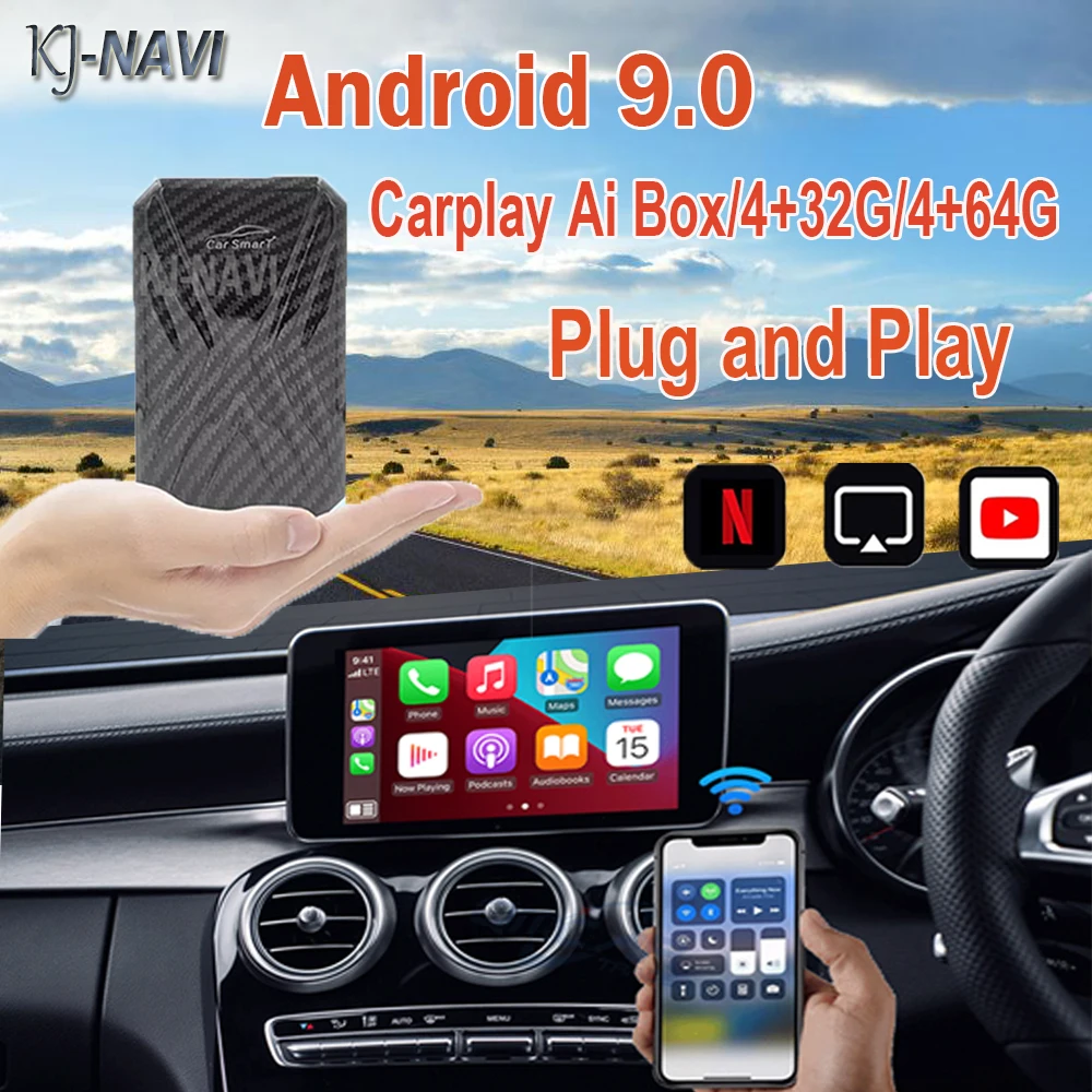 

2021 CarPlay для Nissan Hyundai Honda 2016 Android Ai Box Для VW 4 + 64G, автомобильный мультимедийный плеер Youtube, беспроводной MirrorLink