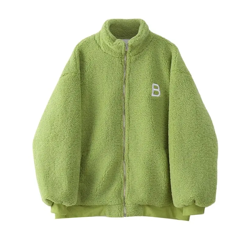 

Women's Lamb Wool Jacket Coat Letter Embroidery Casual Loose Ins Warm Thicken Oversized Stand Collar Coats Female Teddy Coats