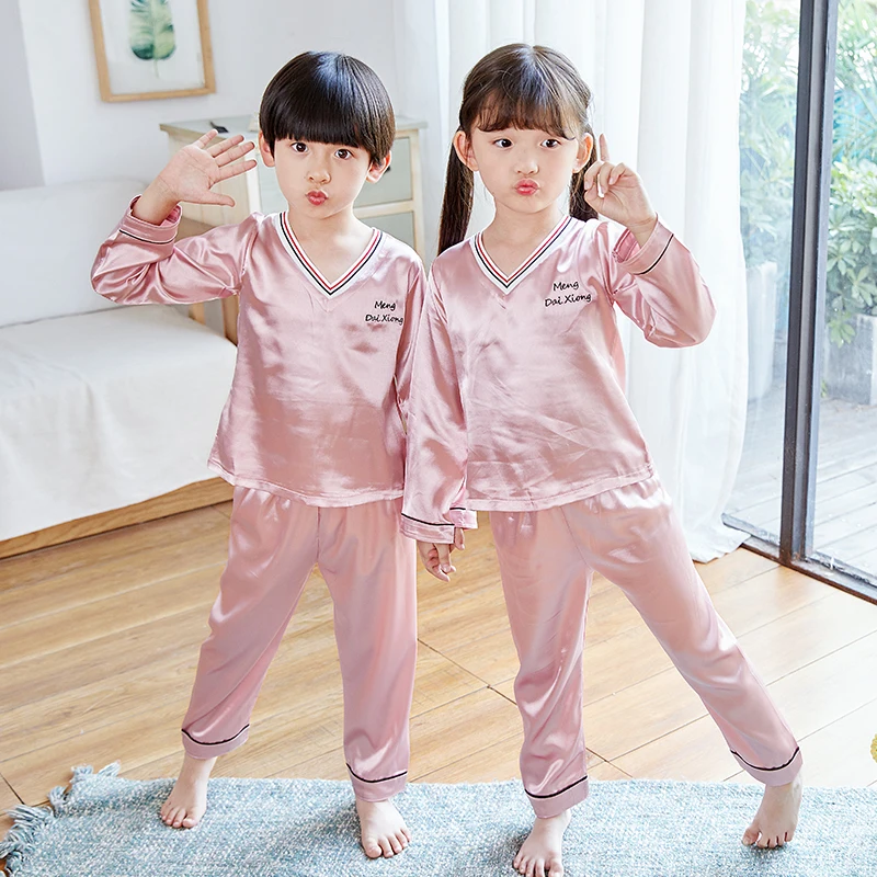 Розовая атласная детская одежда для сна из искусственного шелка Детская Пижама с