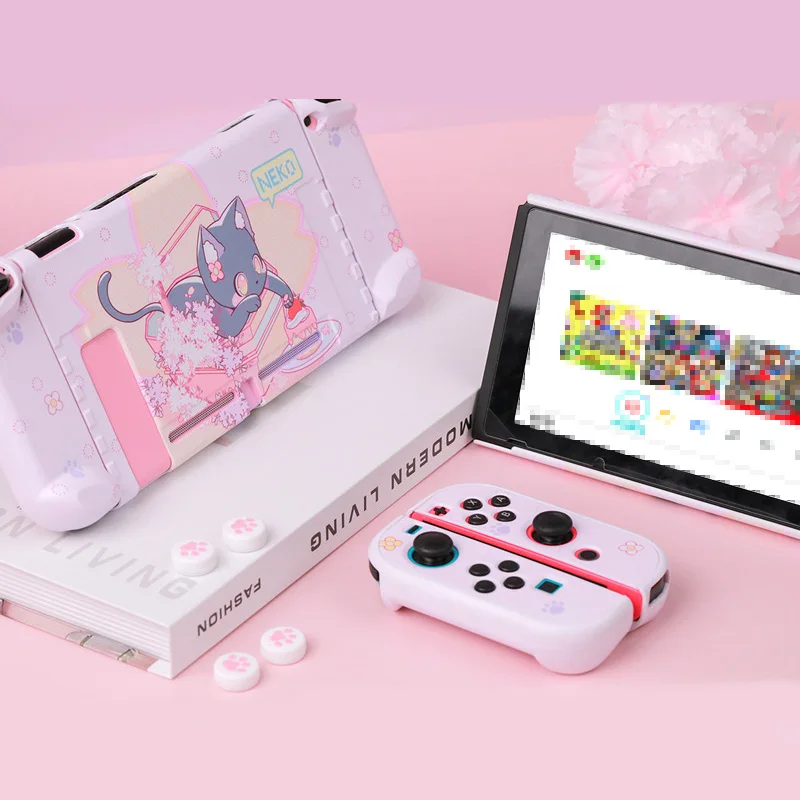 

Cute Cat Switch Protective Shell Pink PC Hard Cover Shell NS Game Console Housing Box For For Nintendo Switch Accessories