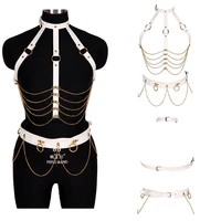 full body punk goth harness bondage metal chain accessories sexy lingerie set leather wedding garters festival rave clothes