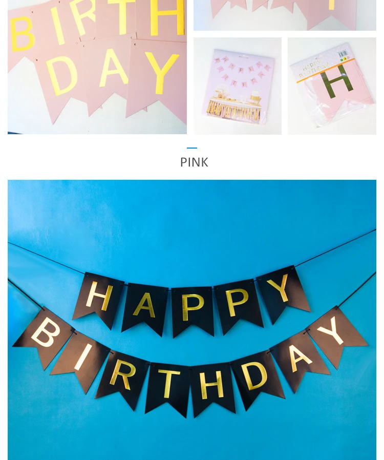 Флаги с надписью Happy Birthday свинка праздничные баннеры украшения позолоченный шкафчик для флажок с буквами детская гирлянда для душа вечерние поставки
