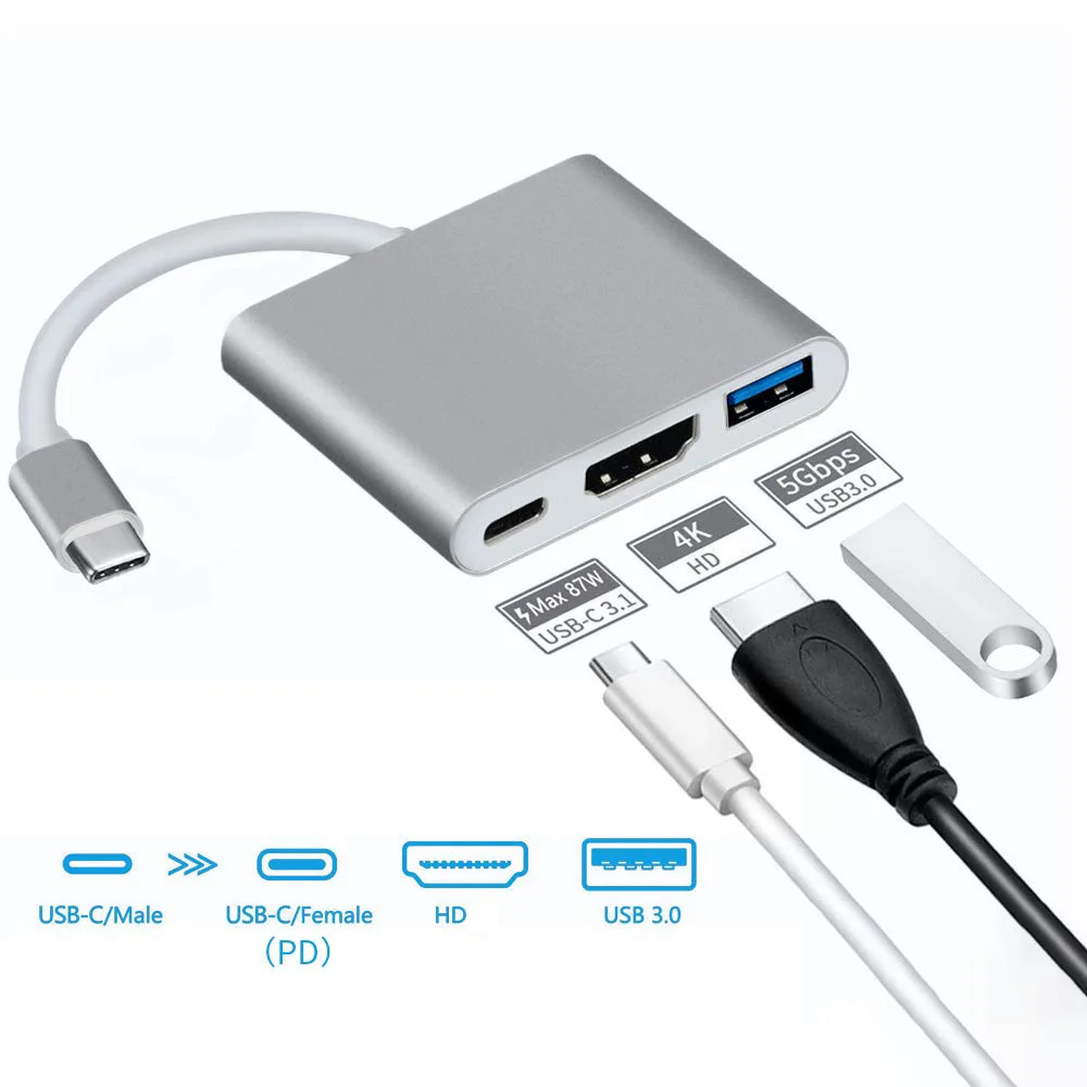 Многофункциональный Конверсионный кабель USB 3.1 Type C для передачи данных PD HDMI