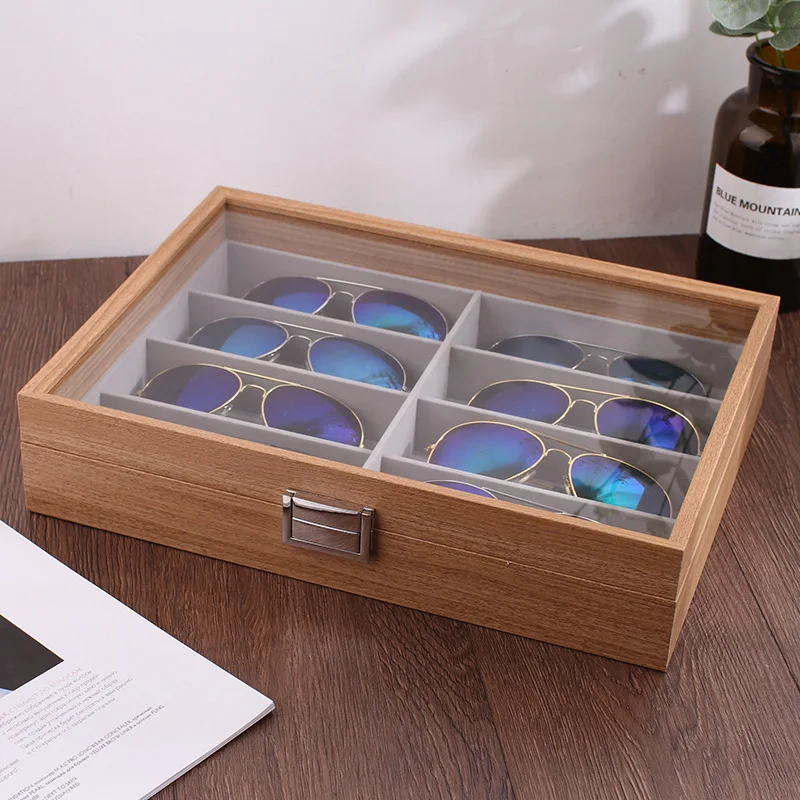 Koop Hoge Kwaliteit Houten 8 Grids Bril Opbergdoos Zonnebril Organizer Brillen Organisator Sieraden Doos Met Cover Display