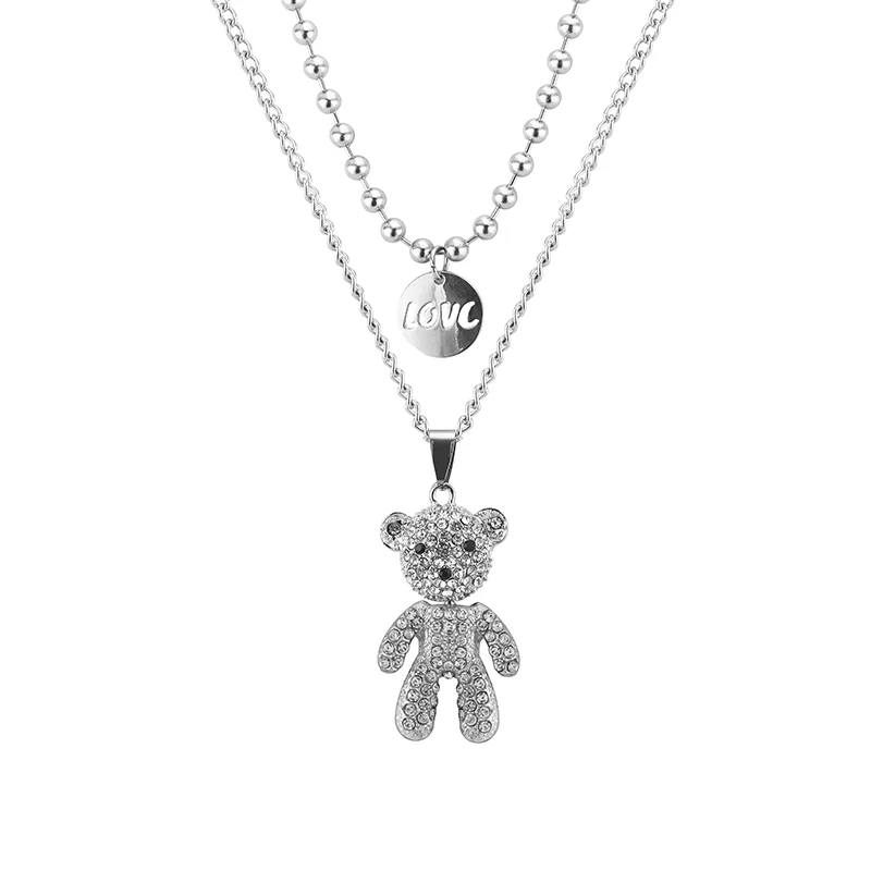 

Double-layered wearing bear necklace female summer ins tide clavicle chain hip hop wild simple personality niche long accessorie