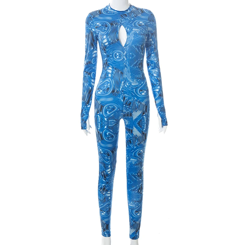 

Cutenove Sexy Party Club Jumpsuit Summer Female 2021 O-Neck Hollow Out Backless Printed Jumpsuit Women Streetwears