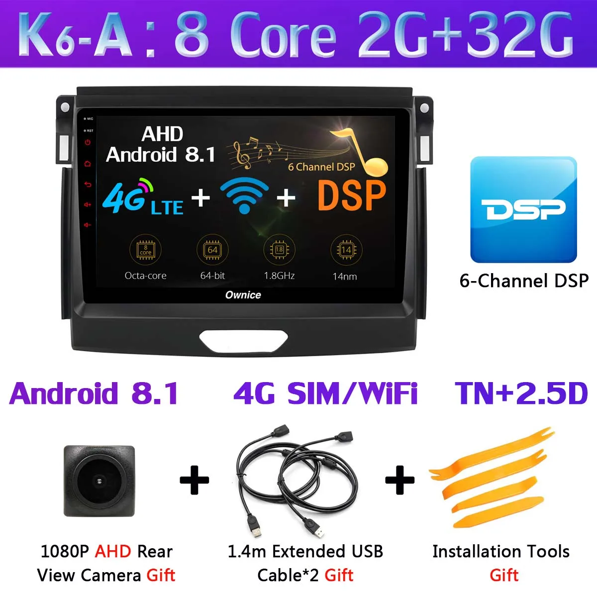 K6-A Панорамная камера 360 ° 4G LTE WiFi 8 ядерный Android 9,0 4G+ 64G SPDIF DSP CarPlay Автомобильный плеер для Ford Ranger- gps радио - Цвет: K6-A