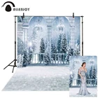 Фон для фотосъемки Allenjoy с изображением зимней страны чудес замка балкона снега Рождества леса фотобудка для фотосессии