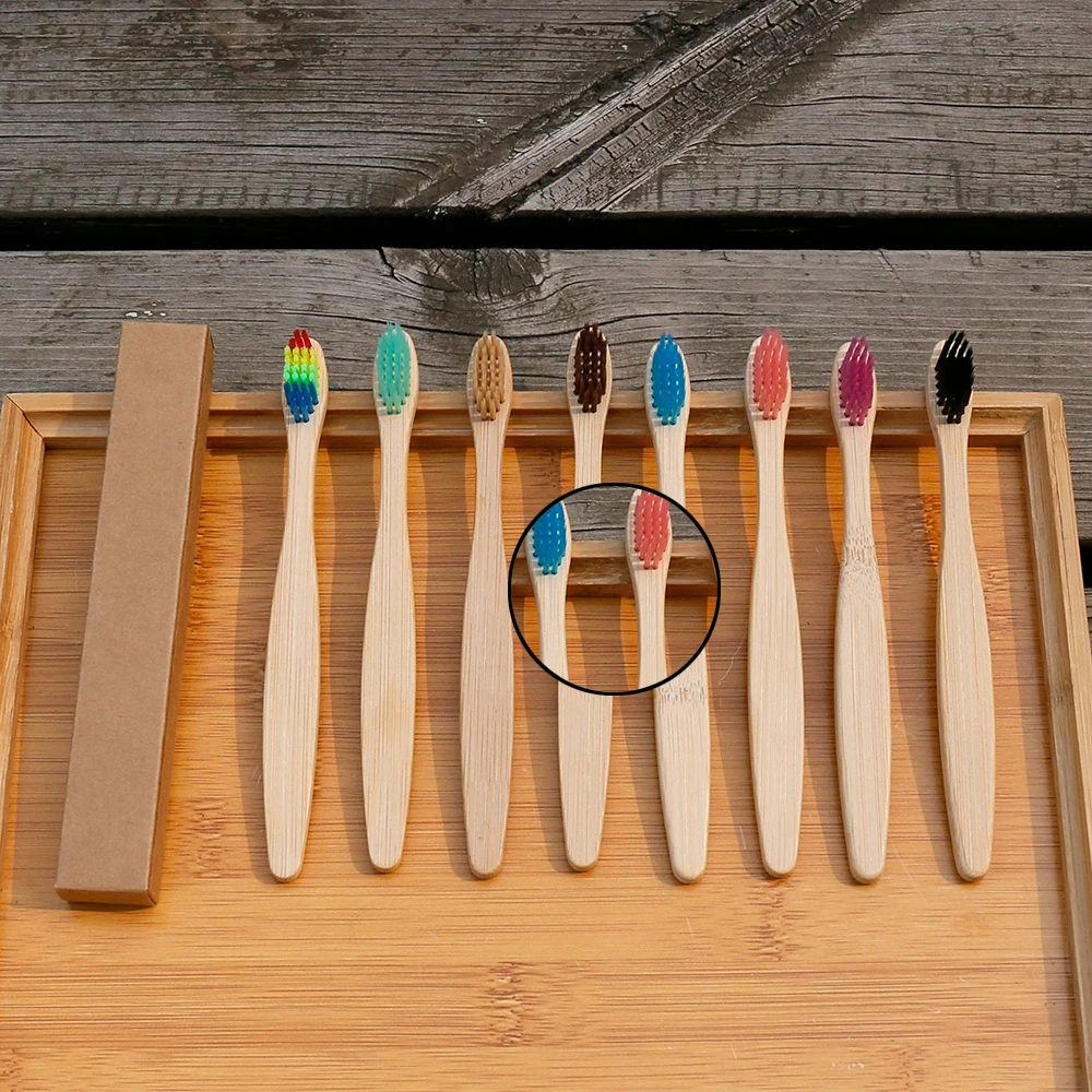 10 pcs Adult Kids Soft Hard Bristles Toothbrush Handle Eco Friendly Wooden Oral Care Tooth Brush Colorful #752 | Красота и здоровье