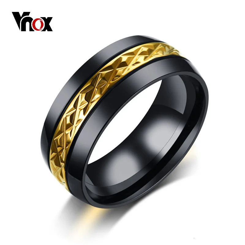 Vnox, 8 мм, кольцо с ромбовидной неровной поверхностью, Крутое мужское кольцо из нержавеющей стали, Черное золото, цвет, ромбовидный панк, мужские ювелирные изделия, размер США#7-#12