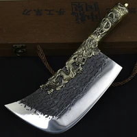 longquan knife copper dragon decor 9 inch hand forged kitchen hatchet knife chop butcher big knife bone meat and poultry tools