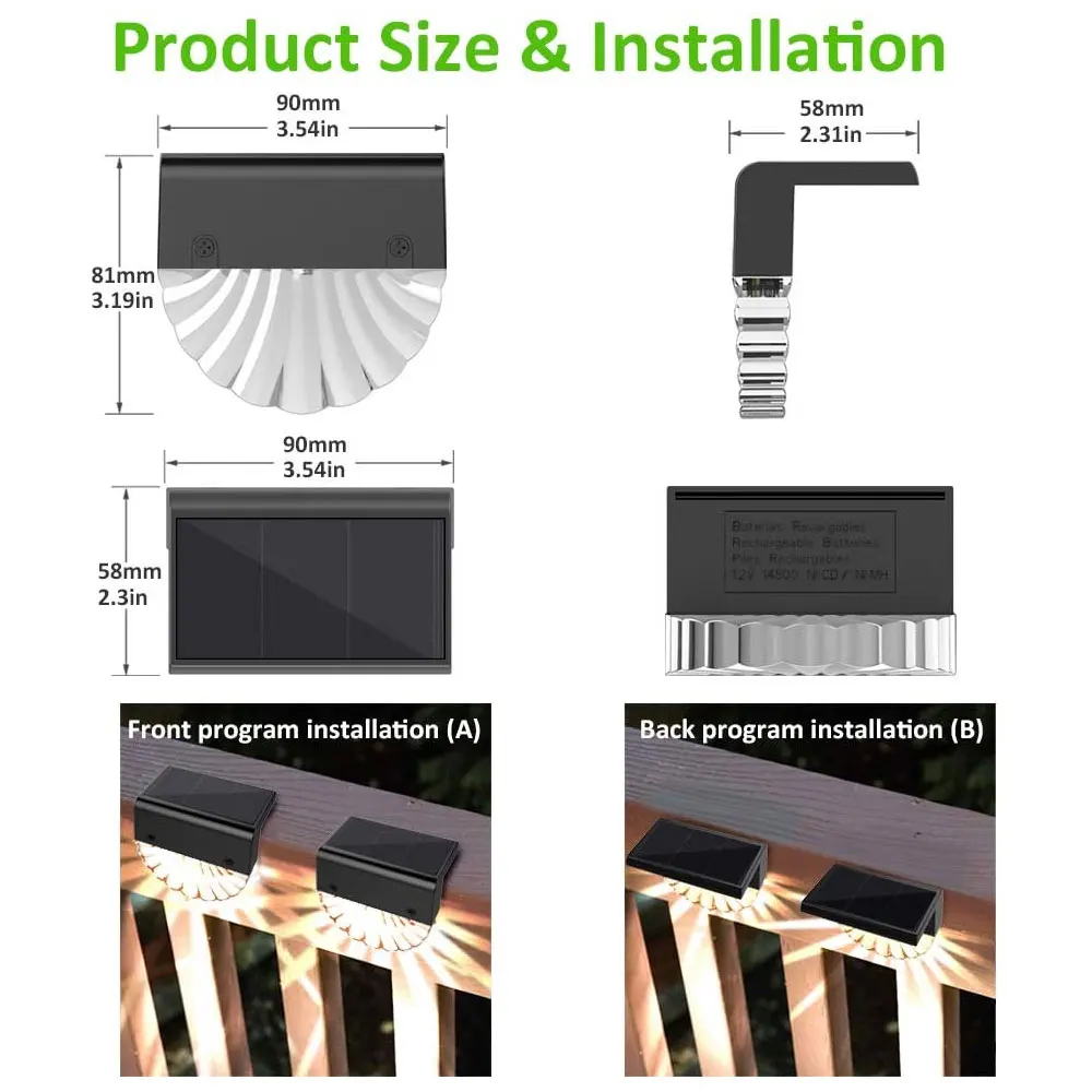 1 шт. водонепроницаемый светильник на солнечной батарее для ступенек лестницы