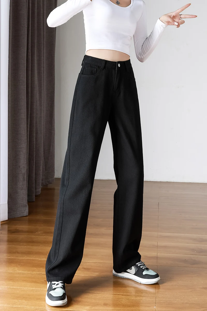 Jeans women 2022 spring new wide leg fashion versatile slim high waist straight tube loose hanging feeling floor mop women