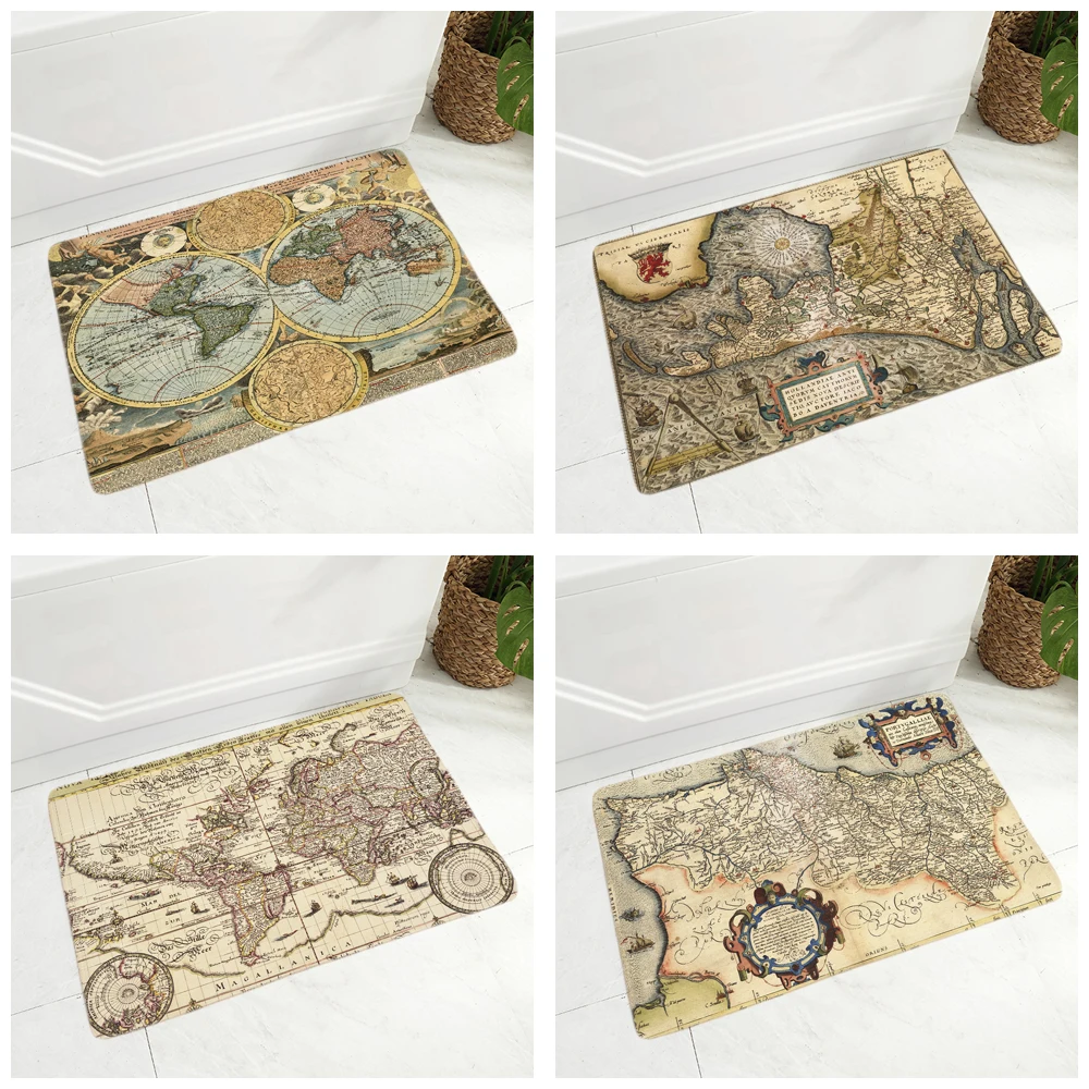 Придверный коврик с морской картой фланелевый нескользящий в средневековом