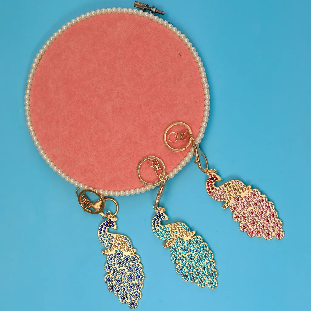 

3Pcs DIY Toy Peacock 5D Diamond Painting KeyRing Key Chain Pendant Gift toys for children