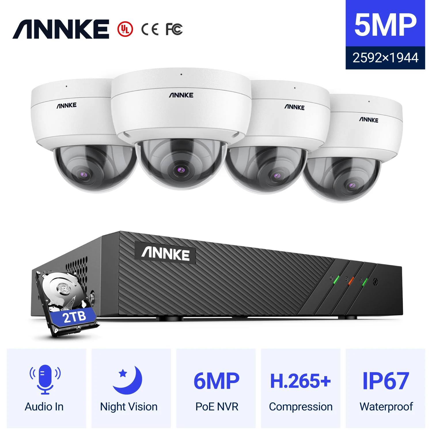 ANNKE 5MP PoE IP система безопасности 4 шт. ONVIF Купольная камера s 6MP NVR ночного видения