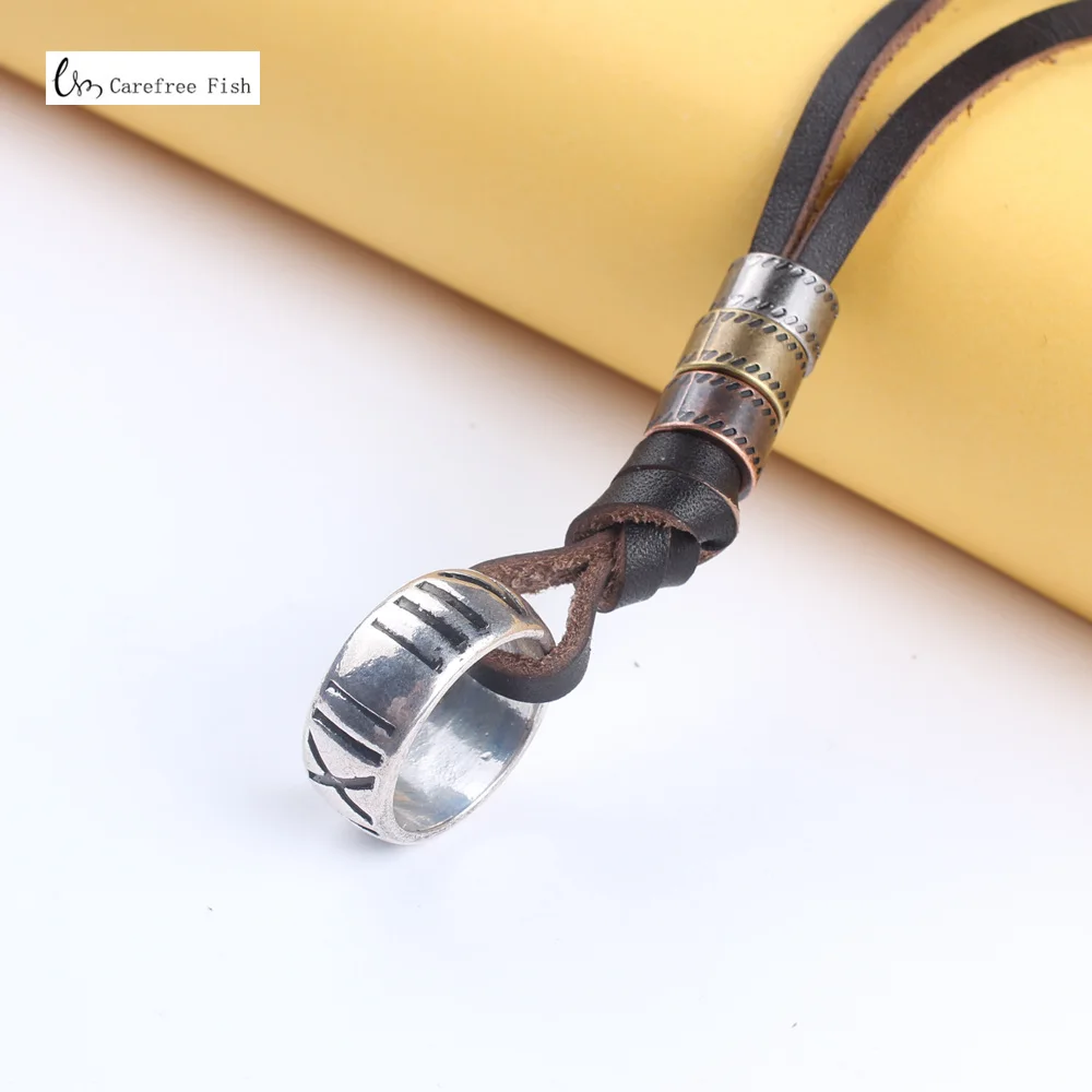 Ring silver 2 Винтажные аксессуары в стиле стимпанка, римское ожерелье с цифрами и легче, натуральная кожа, подвеска, ювелирная цепочка для мужчин и женщин LKN0041 - Окраска металла: Ring silver 2