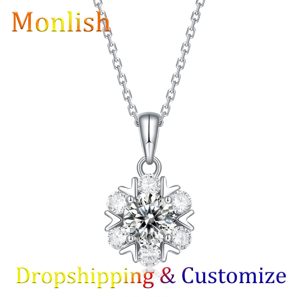 

Women's Necklace with 1 ct Moissanite Monlish Luxury Brand 925 Sterling Silver Dainty Necklace for Women Dropshipping Customize