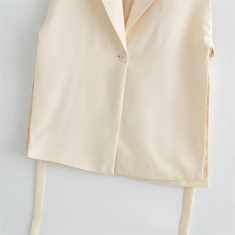 

Women 2021 Fashion Solid Colorloose Side Slit Temperament Loose One-Button Suit Collar Sleeveless Vest Streetwear