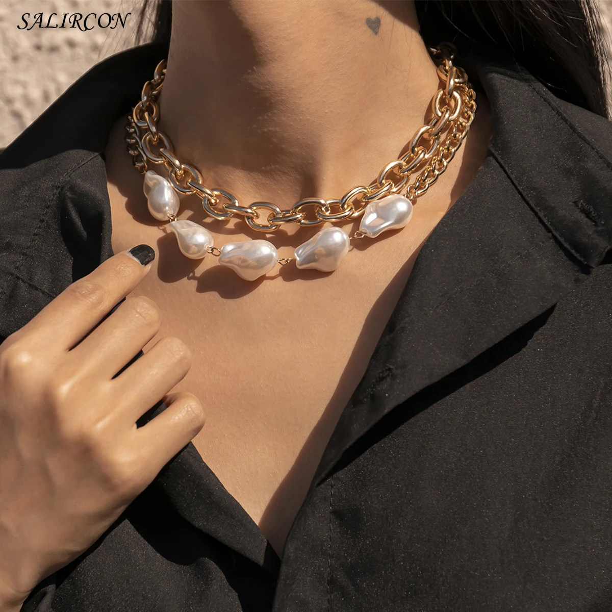 Женский чокер из искусственного жемчуга Goth толстая цепочка на шею в стиле K-POP